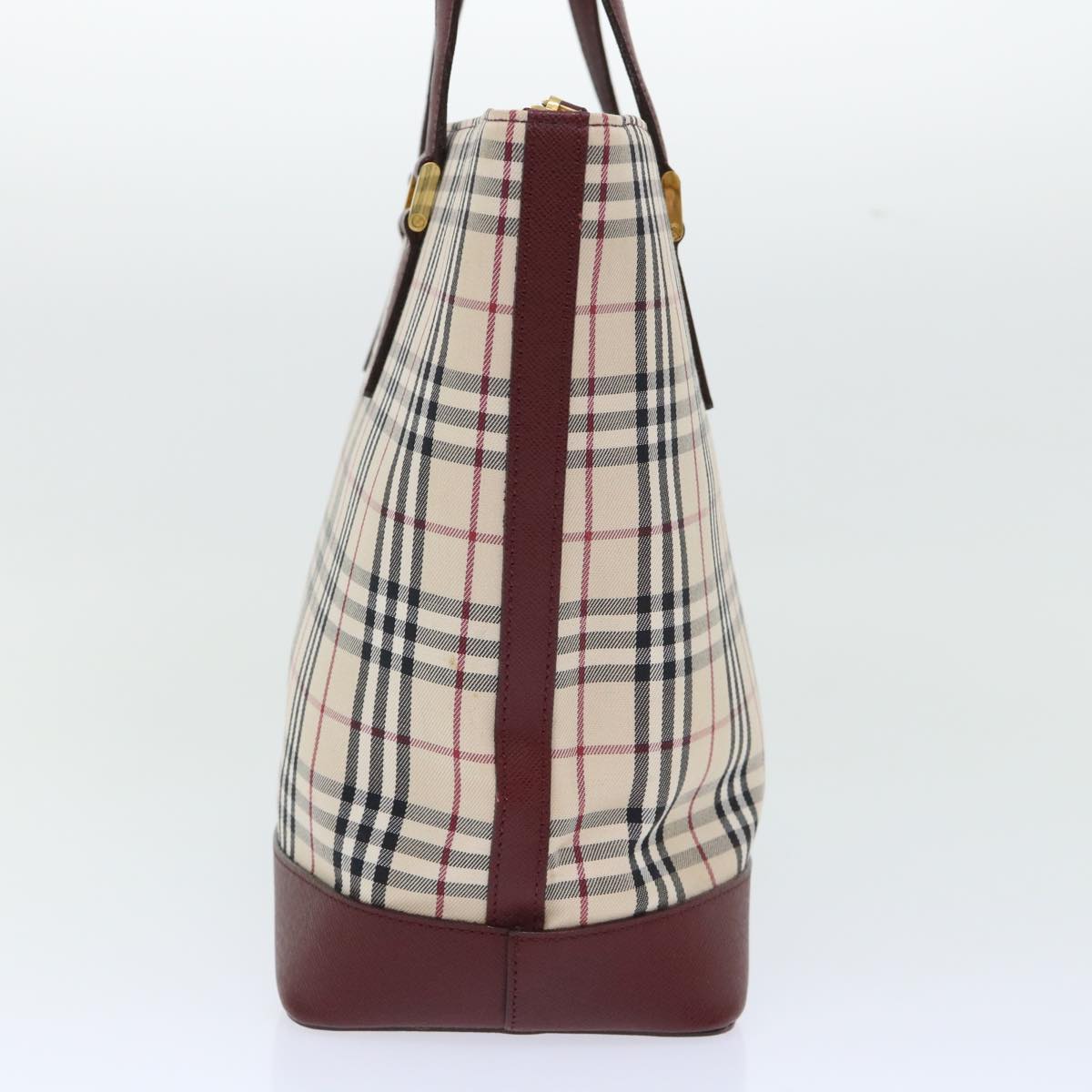 BURBERRY Nova Check Tote Bag Canvas Leather Beige Wine Red black Auth am4848