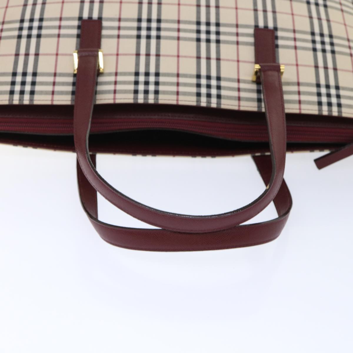 BURBERRY Nova Check Tote Bag Canvas Leather Beige Wine Red black Auth am4848