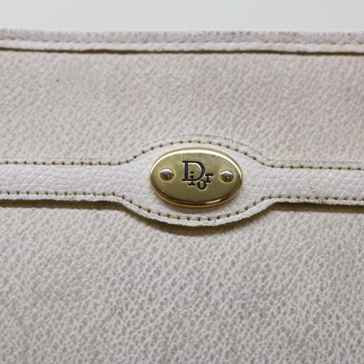 Christian Dior Honeycomb Canvas Clutch Bag White Auth am4852