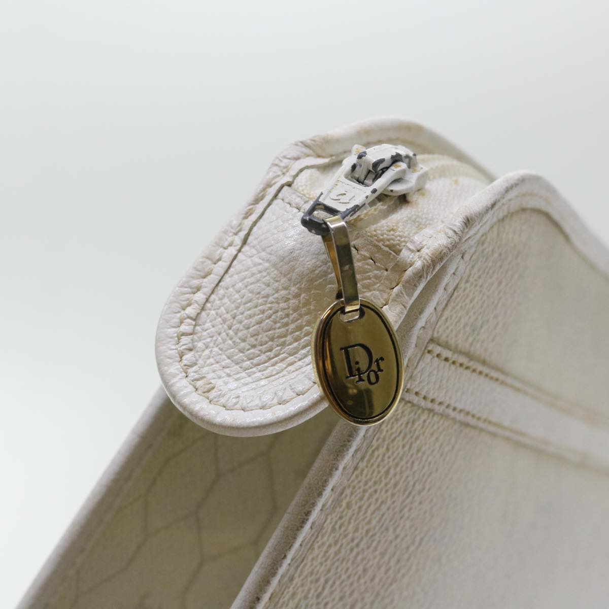 Christian Dior Honeycomb Canvas Clutch Bag White Auth am4852