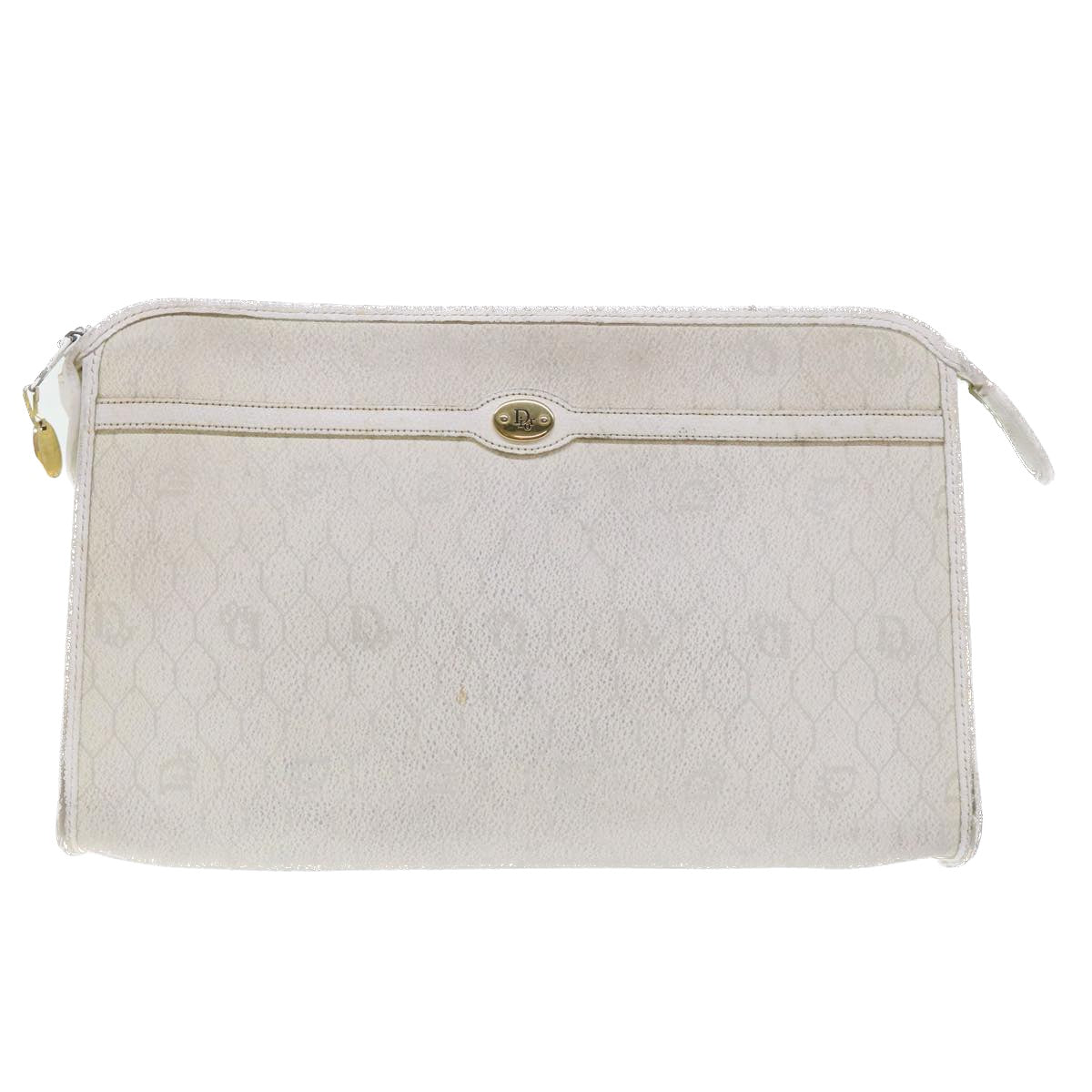 Christian Dior Honeycomb Canvas Clutch Bag White Auth am4852