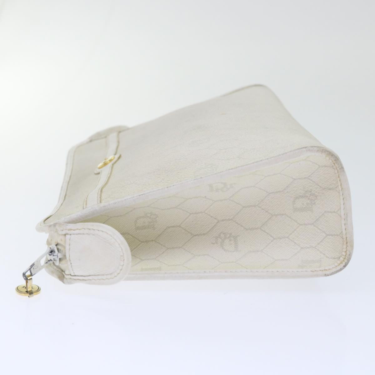 Christian Dior Honeycomb Canvas Clutch Bag White Auth am4852