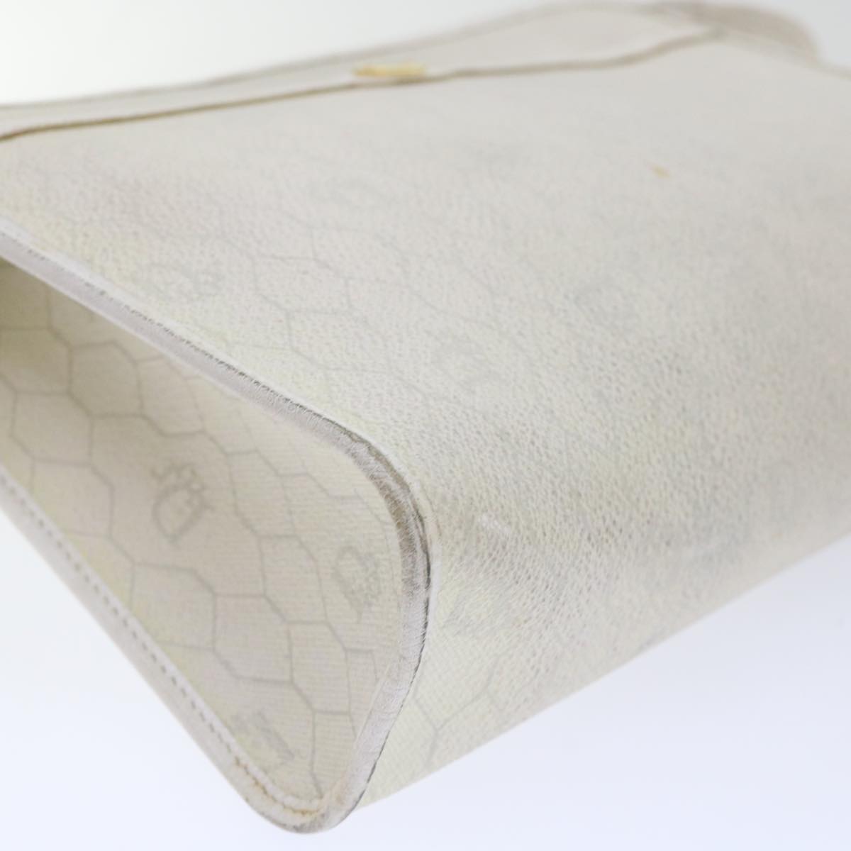 Christian Dior Honeycomb Canvas Clutch Bag White Auth am4852