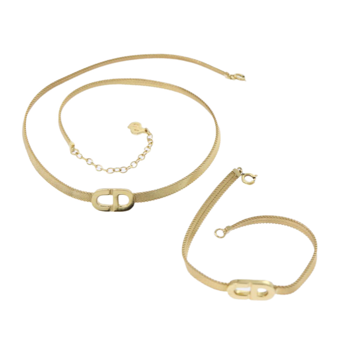 Christian Dior Bracelet Necklace 2Set Gold Tone Auth am4858 - 0