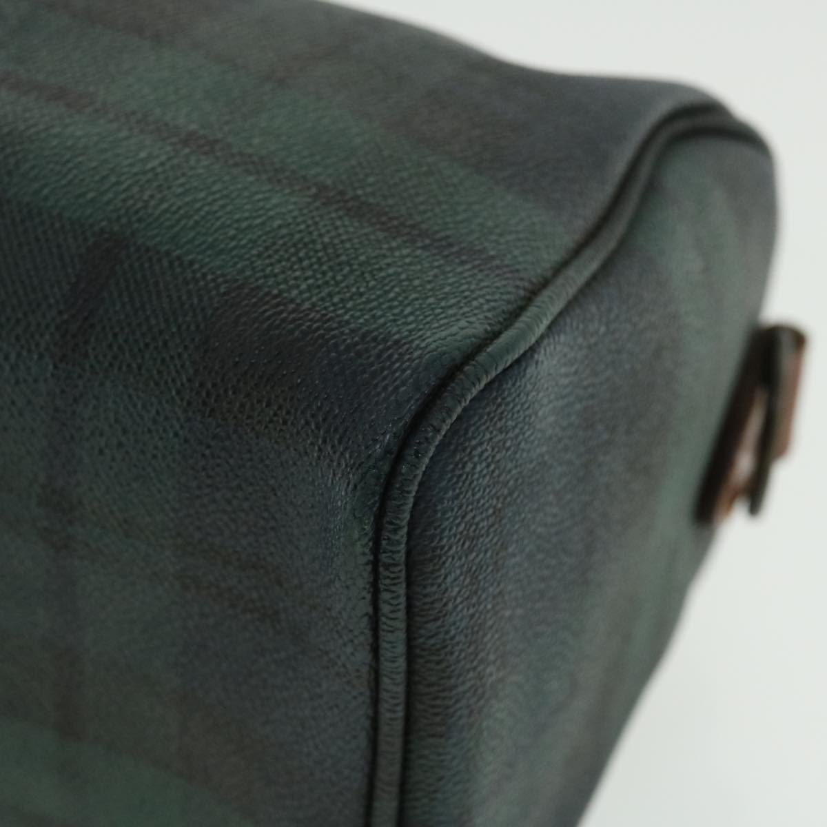 Poro Ralph Lauren Plaid Pattern Hand Bag PVC Leather Green Brown Auth am4869