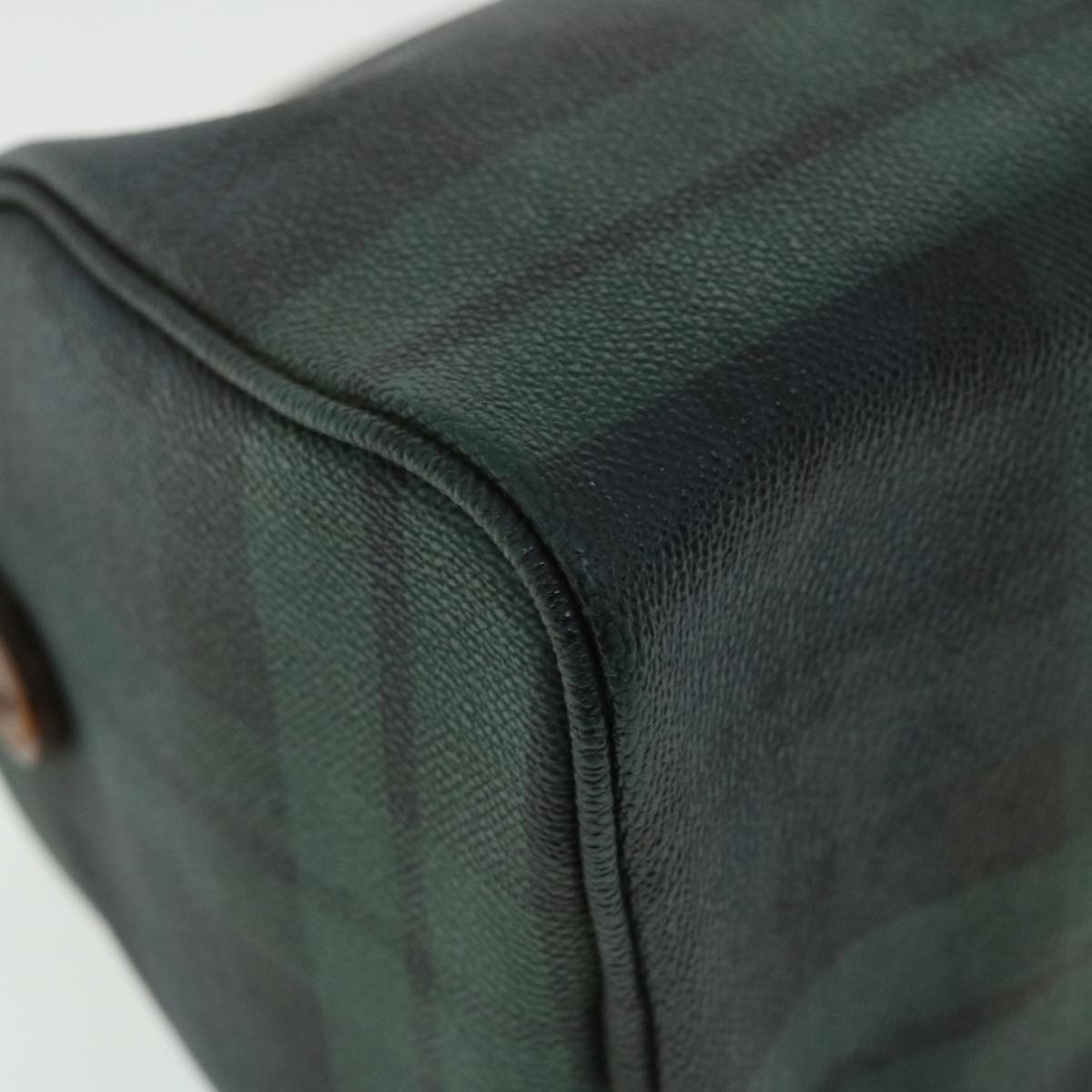 Poro Ralph Lauren Plaid Pattern Hand Bag PVC Leather Green Brown Auth am4869
