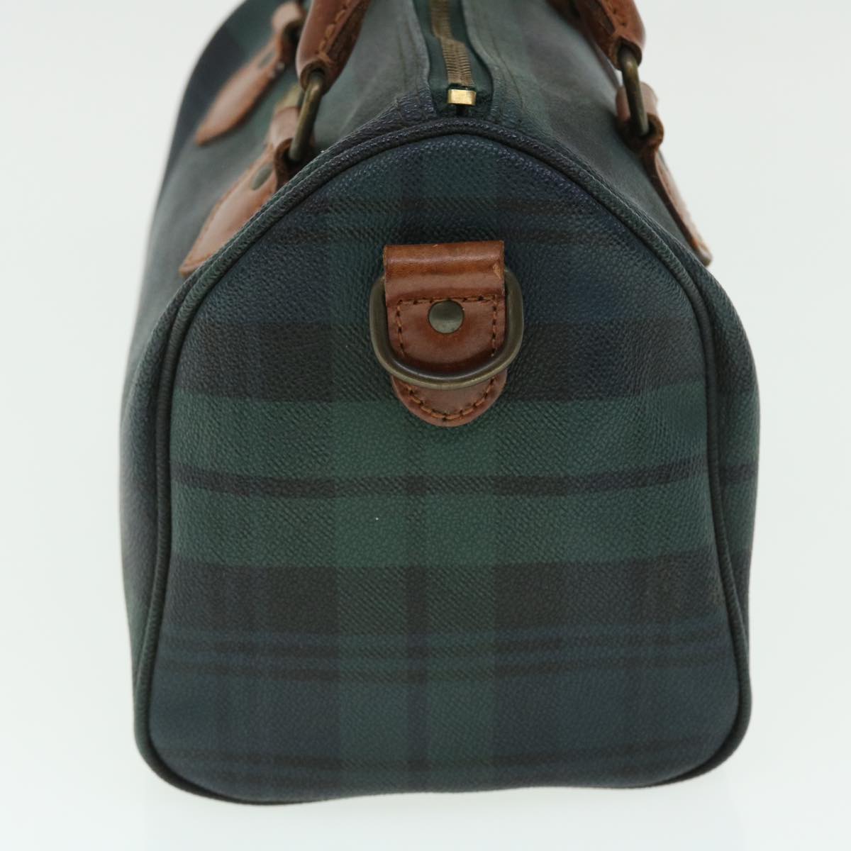 Poro Ralph Lauren Plaid Pattern Hand Bag PVC Leather Green Brown Auth am4869