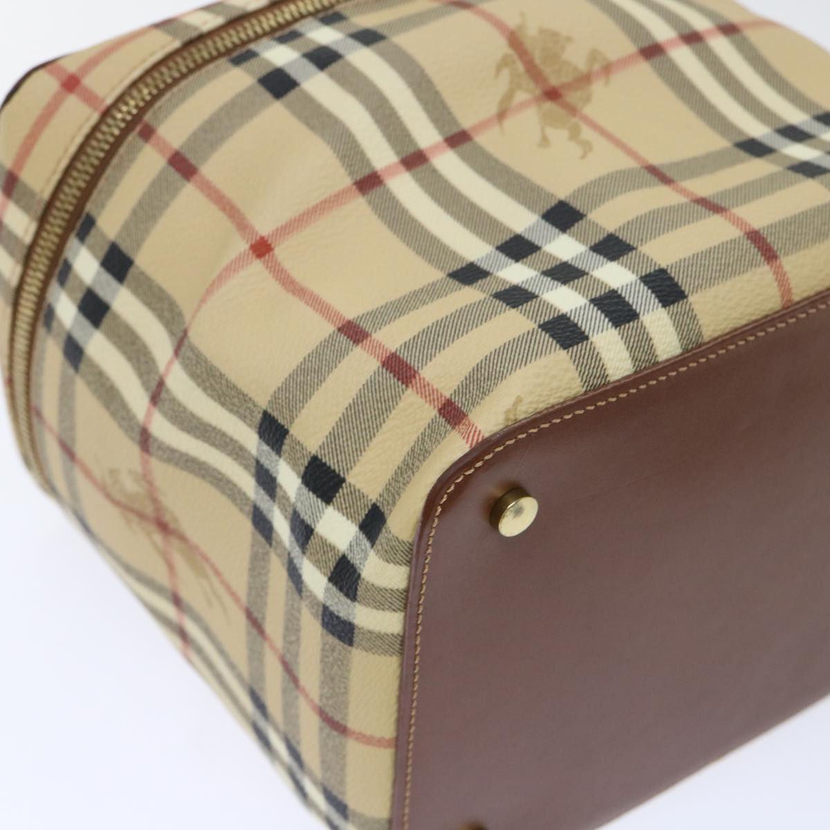 BURBERRY Nova Check Vanity Cosmetic Pouch PVC Leather Beige Auth am4898