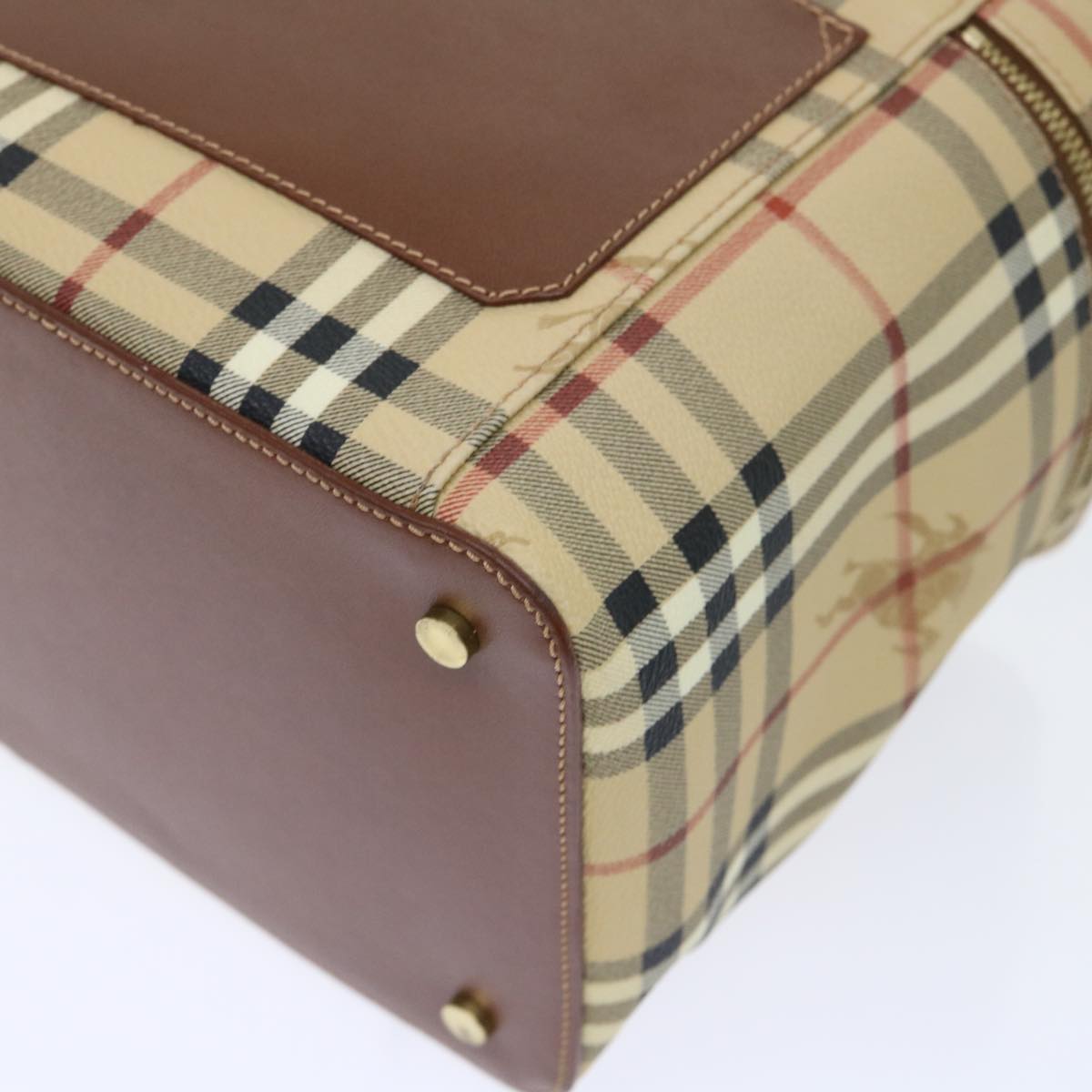 BURBERRY Nova Check Vanity Cosmetic Pouch PVC Leather Beige Auth am4898