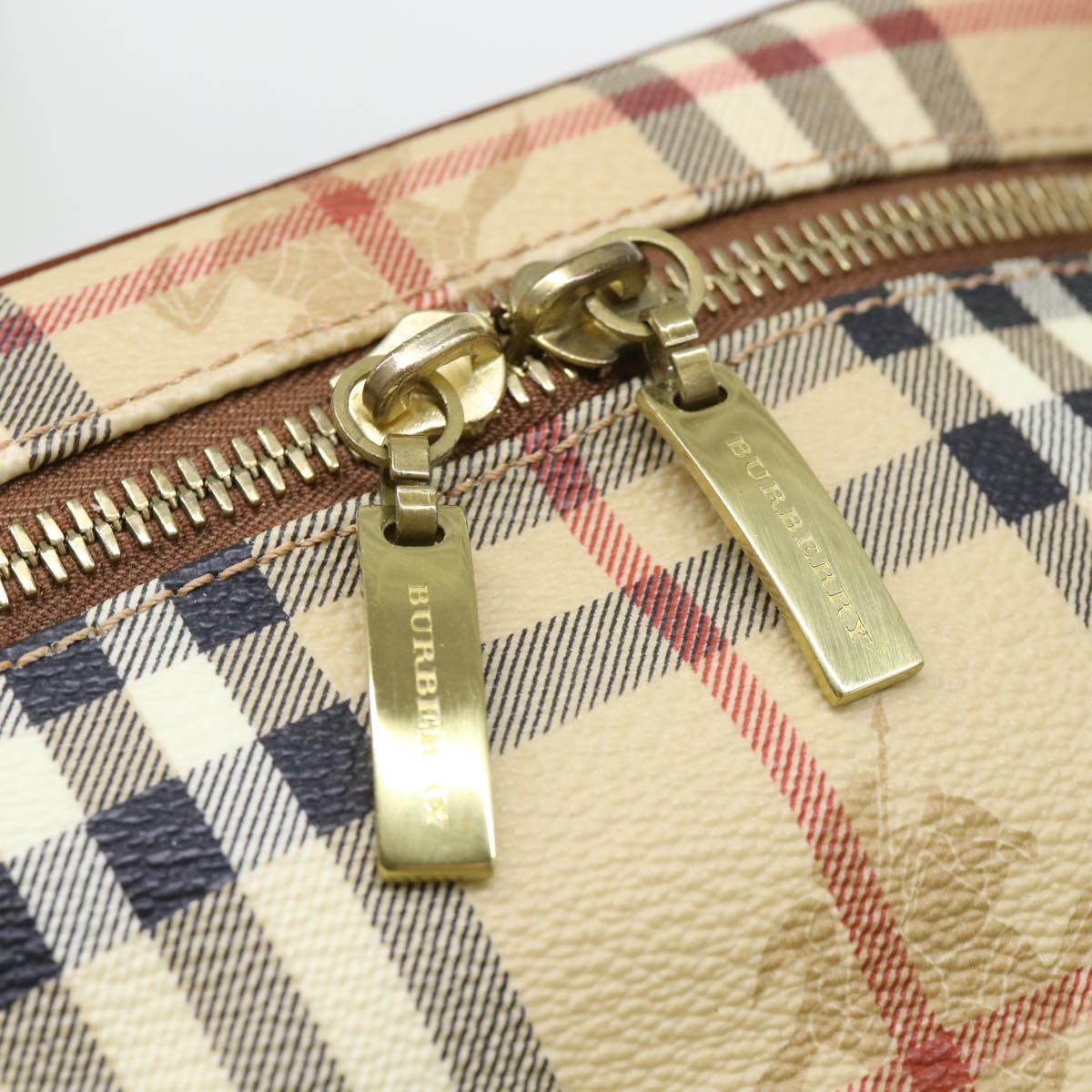 BURBERRY Nova Check Vanity Cosmetic Pouch PVC Leather Beige Auth am4898