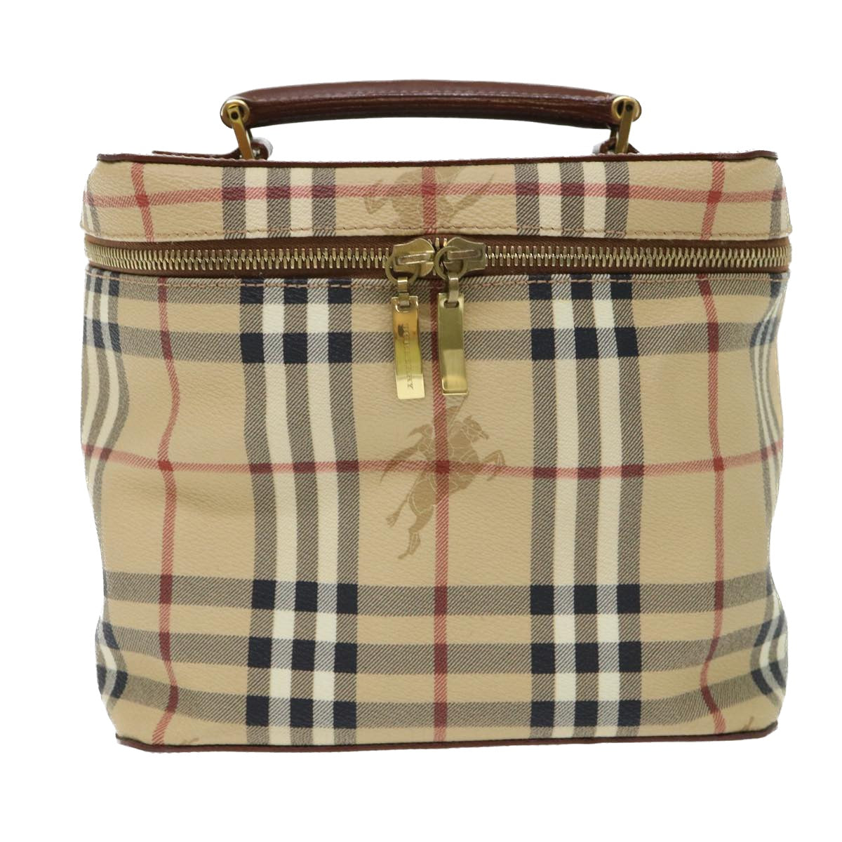 BURBERRY Nova Check Vanity Cosmetic Pouch PVC Leather Beige Auth am4898