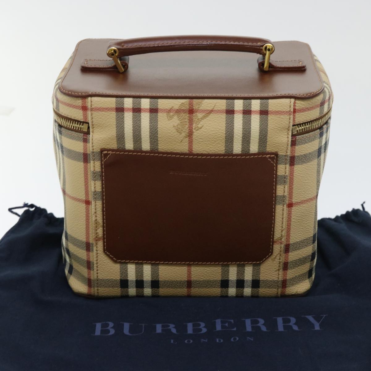 BURBERRY Nova Check Vanity Cosmetic Pouch PVC Leather Beige Auth am4898