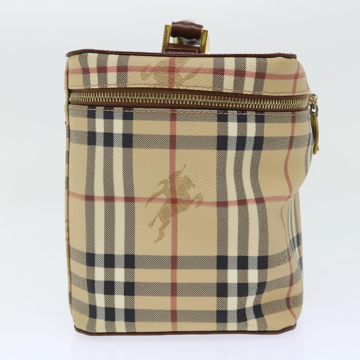 BURBERRY Nova Check Vanity Cosmetic Pouch PVC Leather Beige Auth am4898