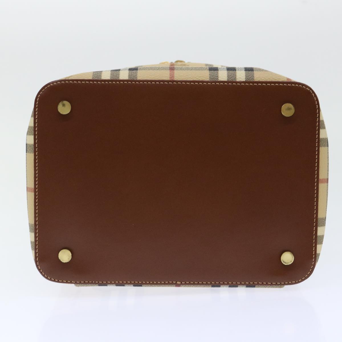 BURBERRY Nova Check Vanity Cosmetic Pouch PVC Leather Beige Auth am4898