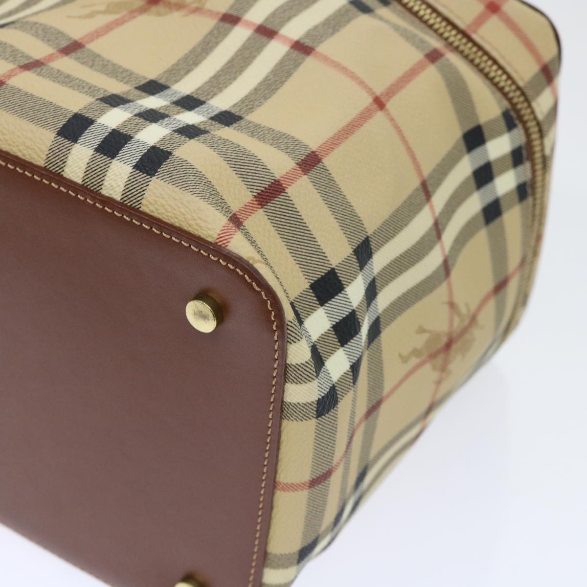 BURBERRY Nova Check Vanity Cosmetic Pouch PVC Leather Beige Auth am4898