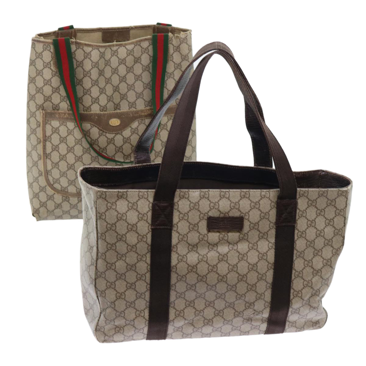 GUCCI GG Canvas Web Sherry Line Shoulder Bag PVC Leather 2Set Beige Auth am4903