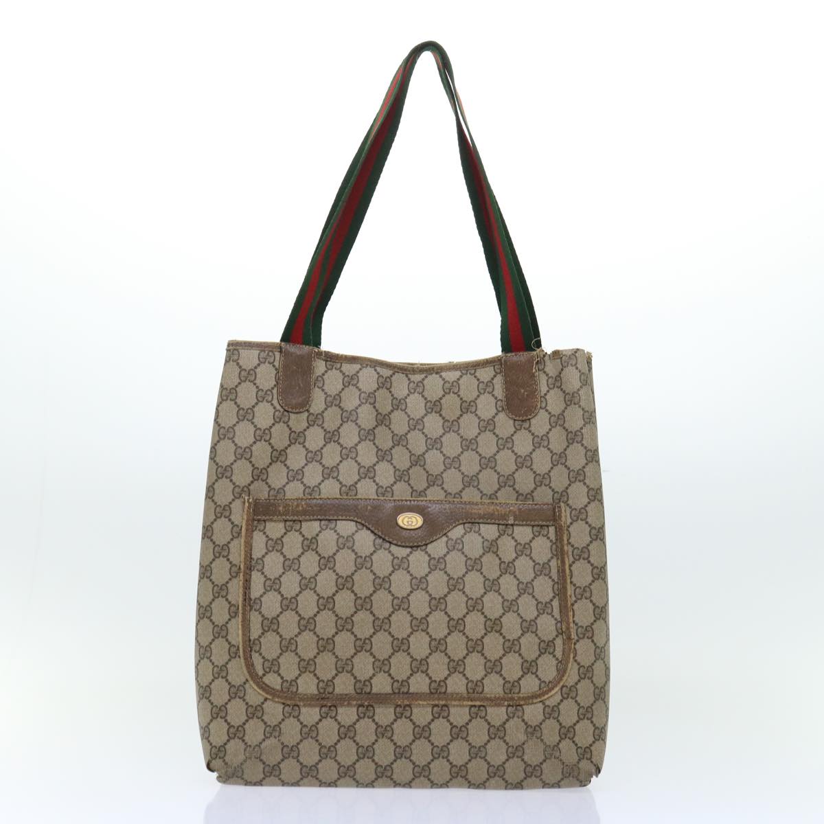 GUCCI GG Canvas Web Sherry Line Shoulder Bag PVC Leather 2Set Beige Auth am4903