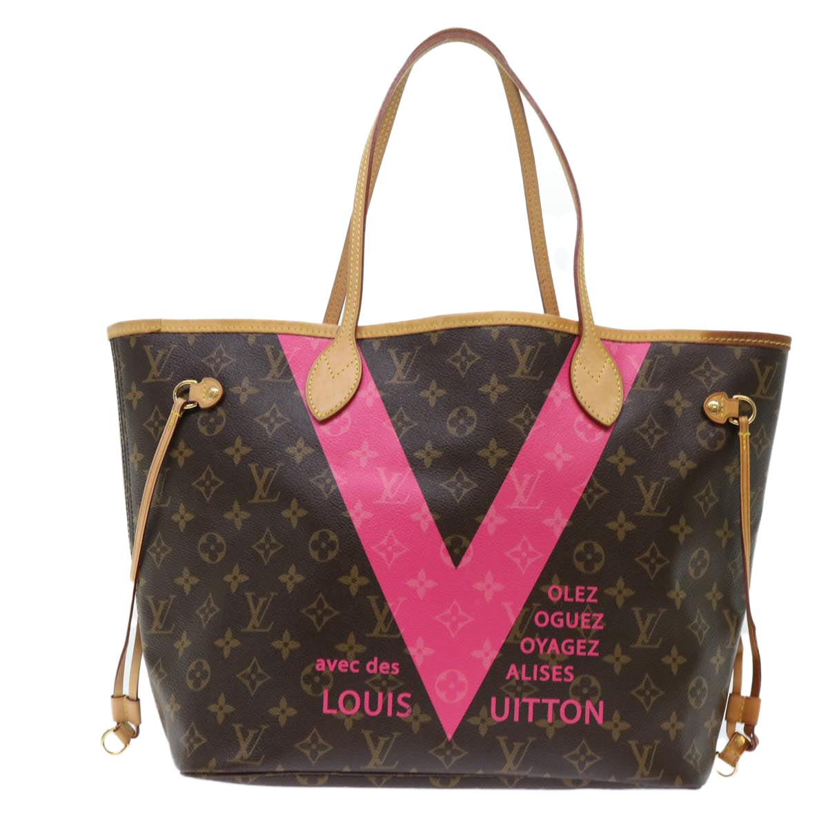 LOUIS VUITTON Monogram V line Neverfull MM Tote Bag Pink M41602 LV Auth am4905