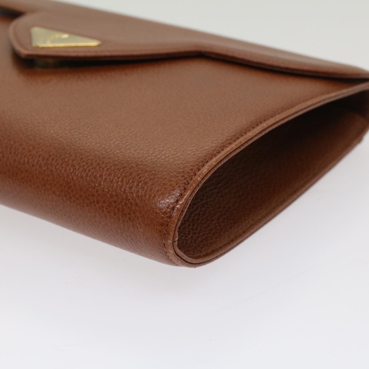 SAINT LAURENT Clutch Bag Leather Brown Auth am4930