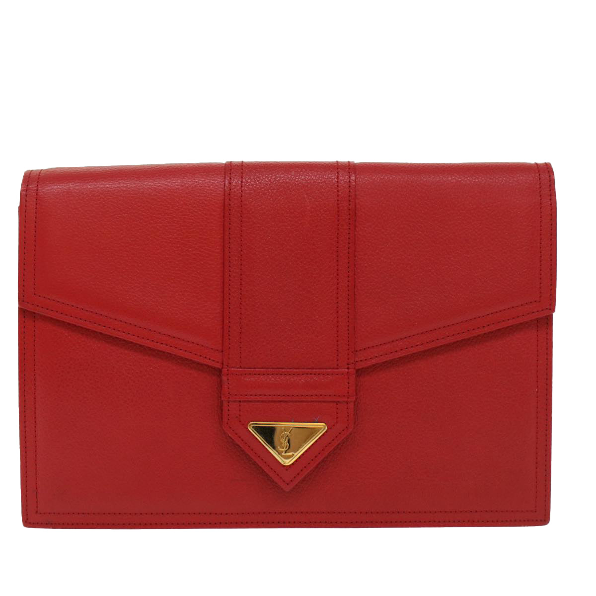 SAINT LAURENT Clutch Bag Leather Red Auth am4931 - 0