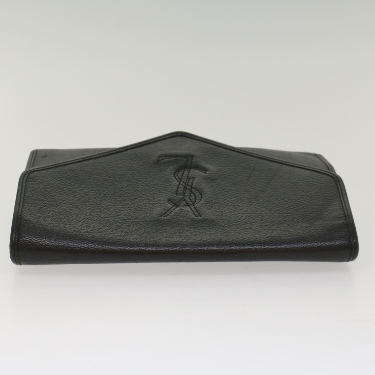 SAINT LAURENT Clutch Bag Leather Black Auth am4932