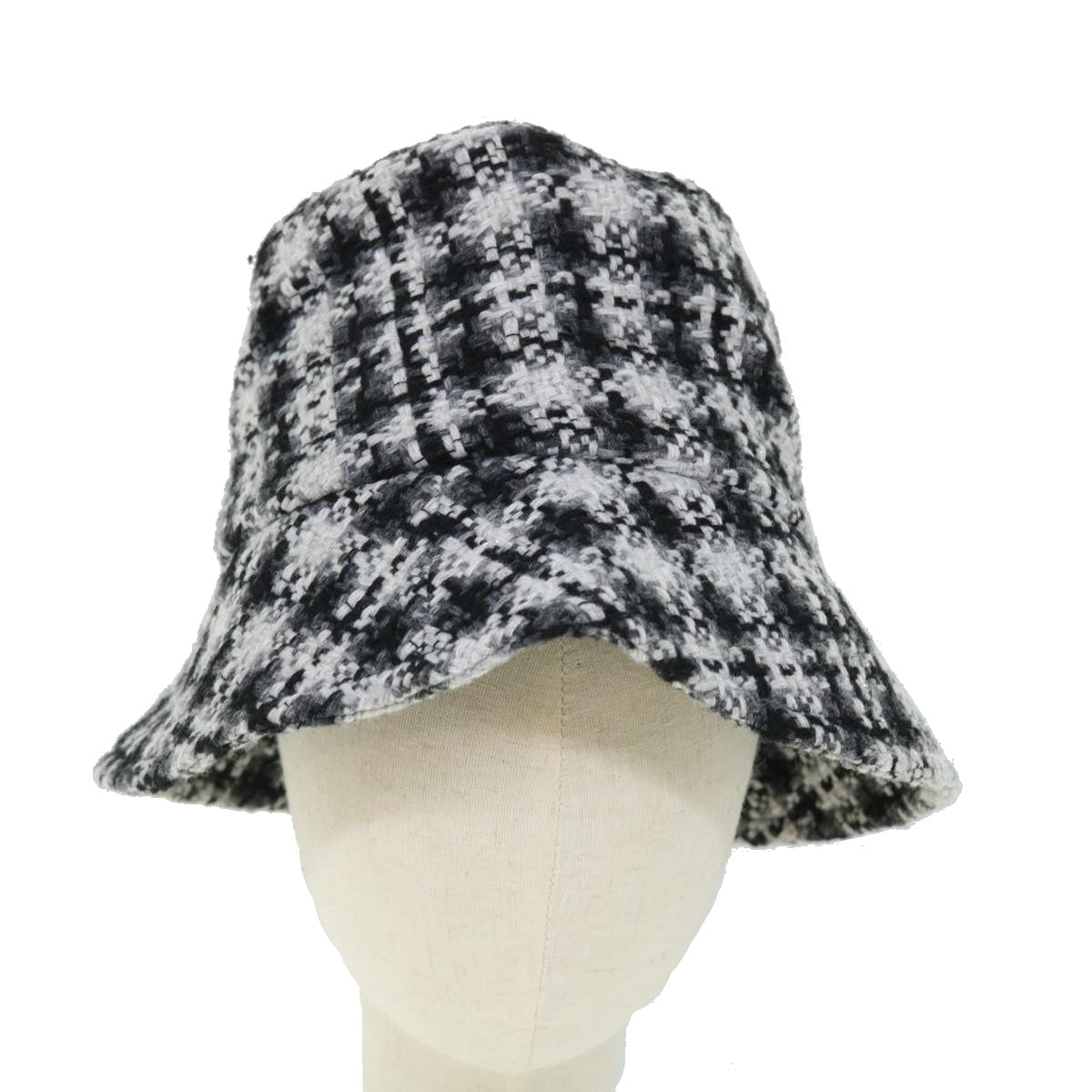 CHANEL COCO Mark Hat Wool S White Black CC Auth am4943