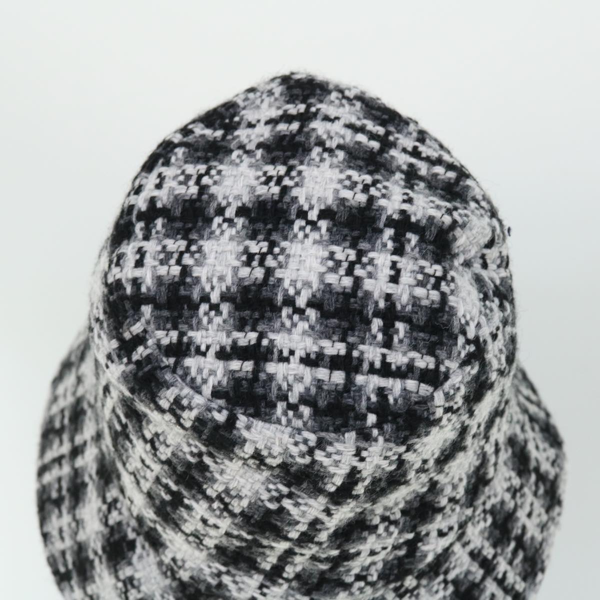 CHANEL COCO Mark Hat Wool S White Black CC Auth am4943