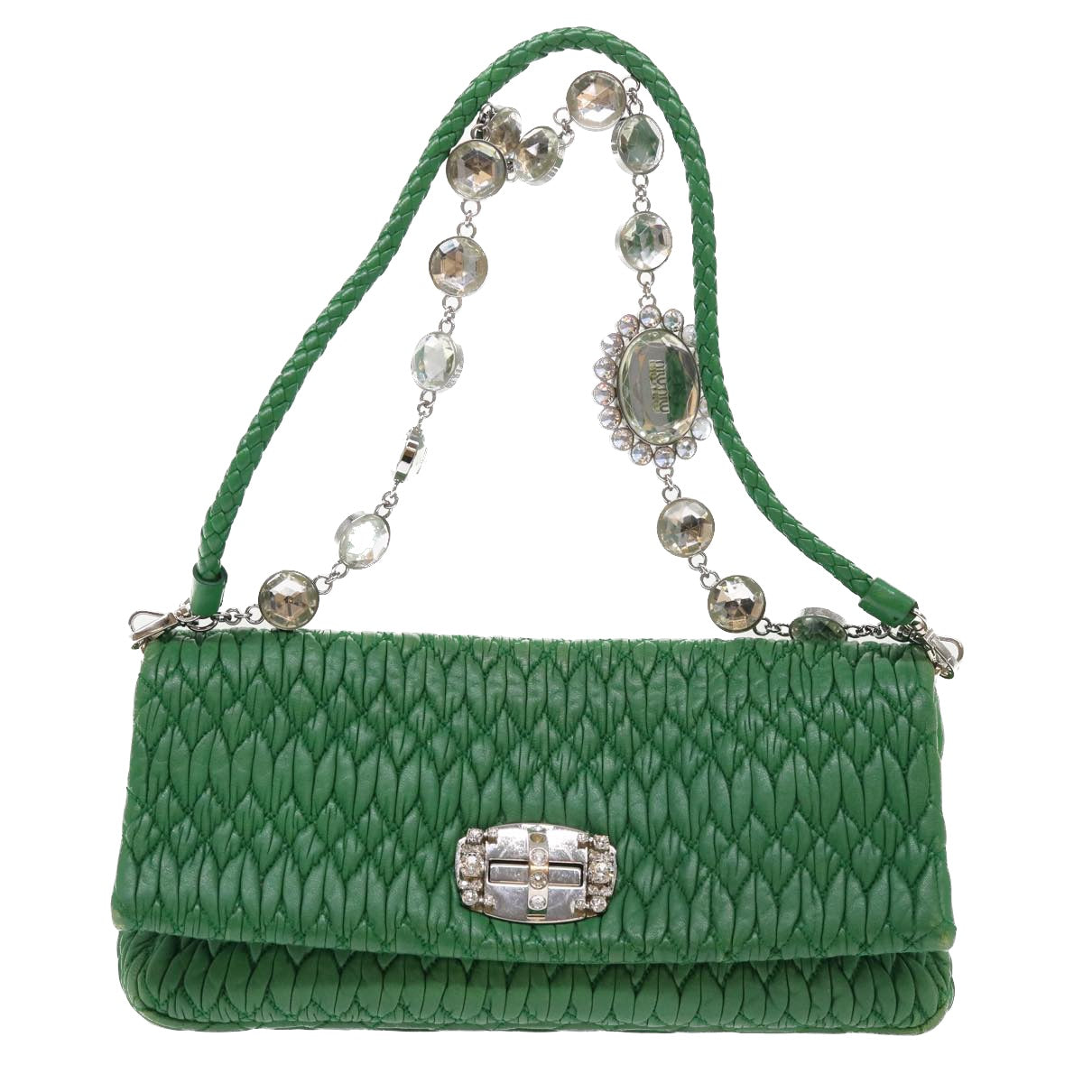 Miu Miu Materasse Crystal Bijoux Shoulder Bag Leather 2way Green Auth am4947 - 0