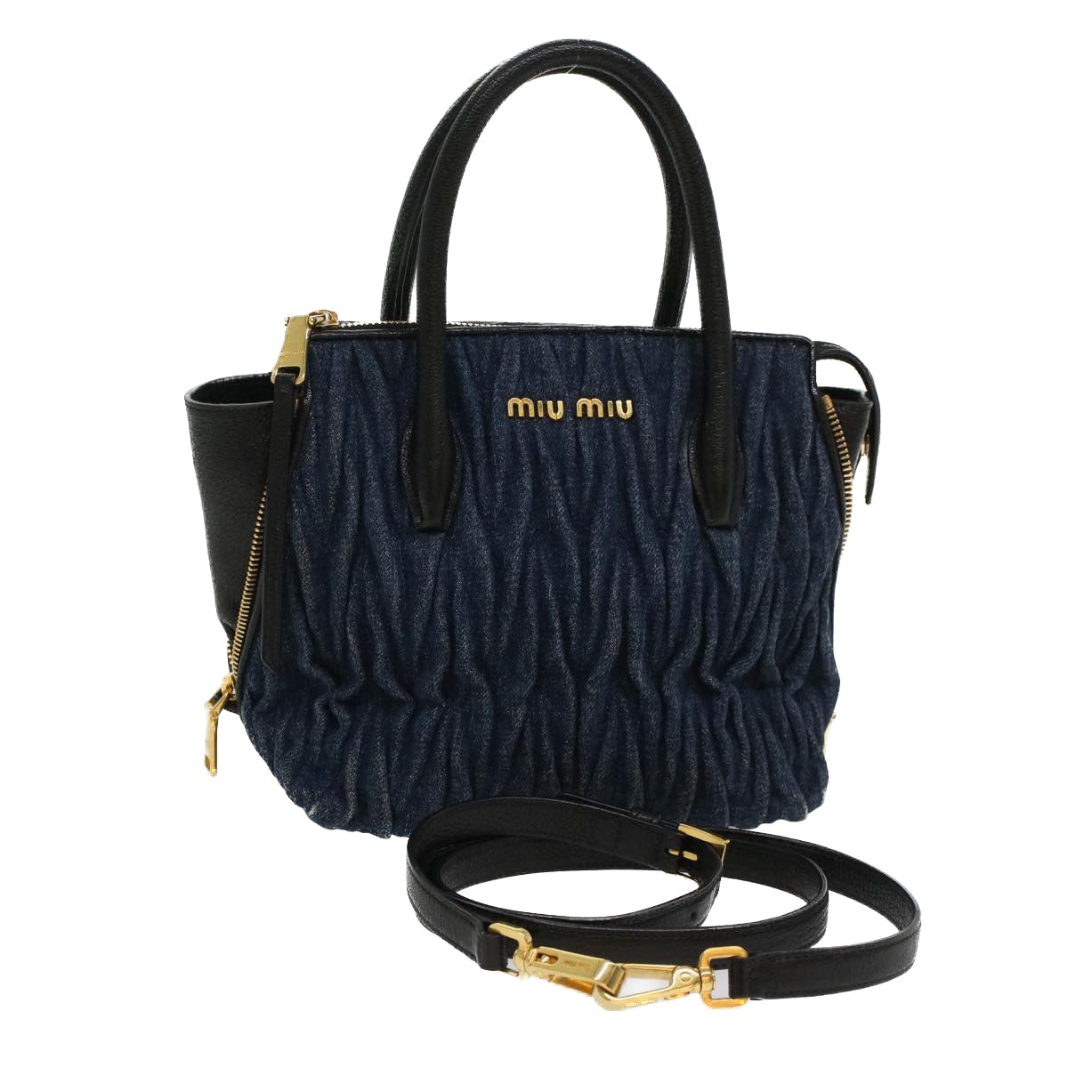 Miu Miu Materasse Hand Bag Denim 2way Blue Auth am4958