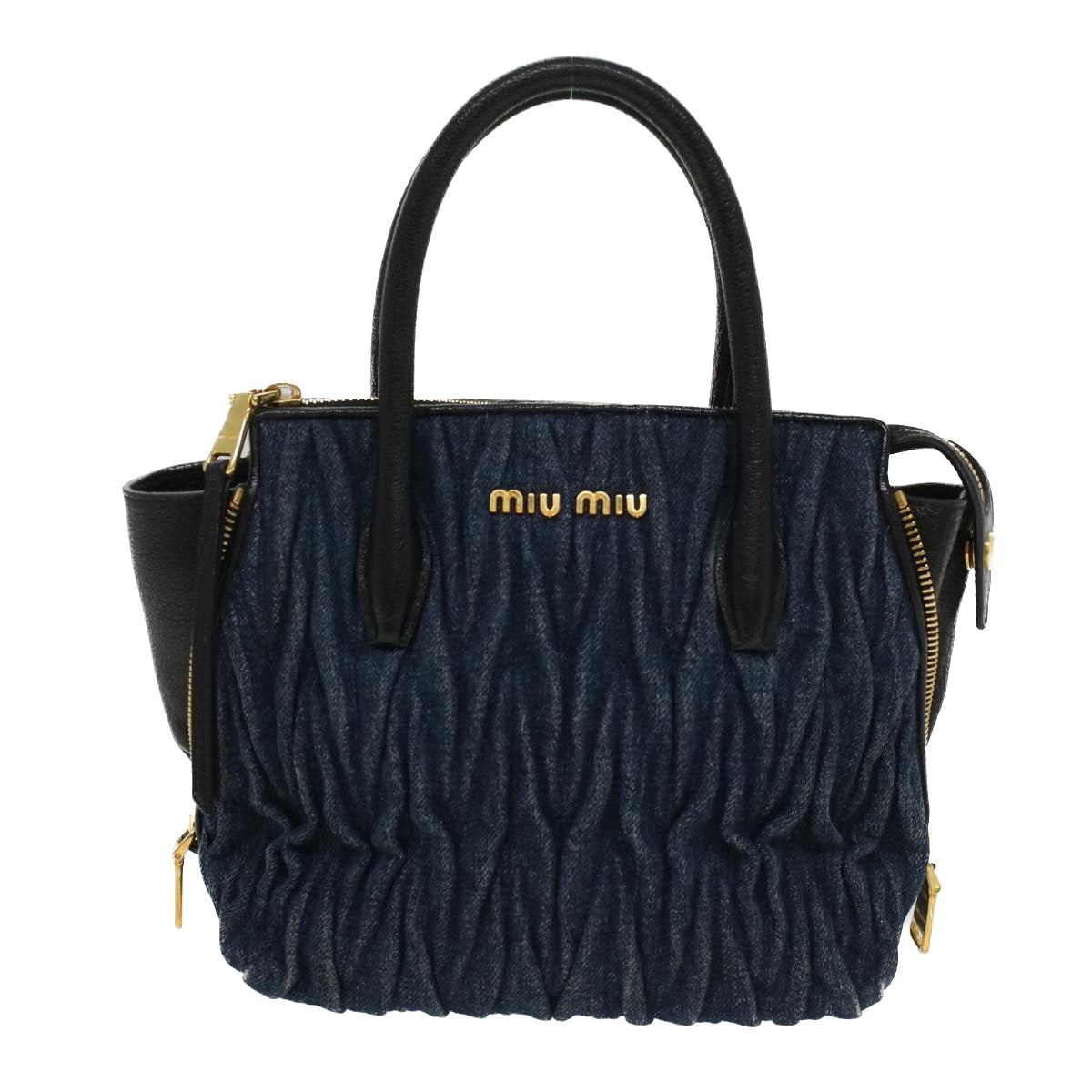 Miu Miu Materasse Hand Bag Denim 2way Blue Auth am4958