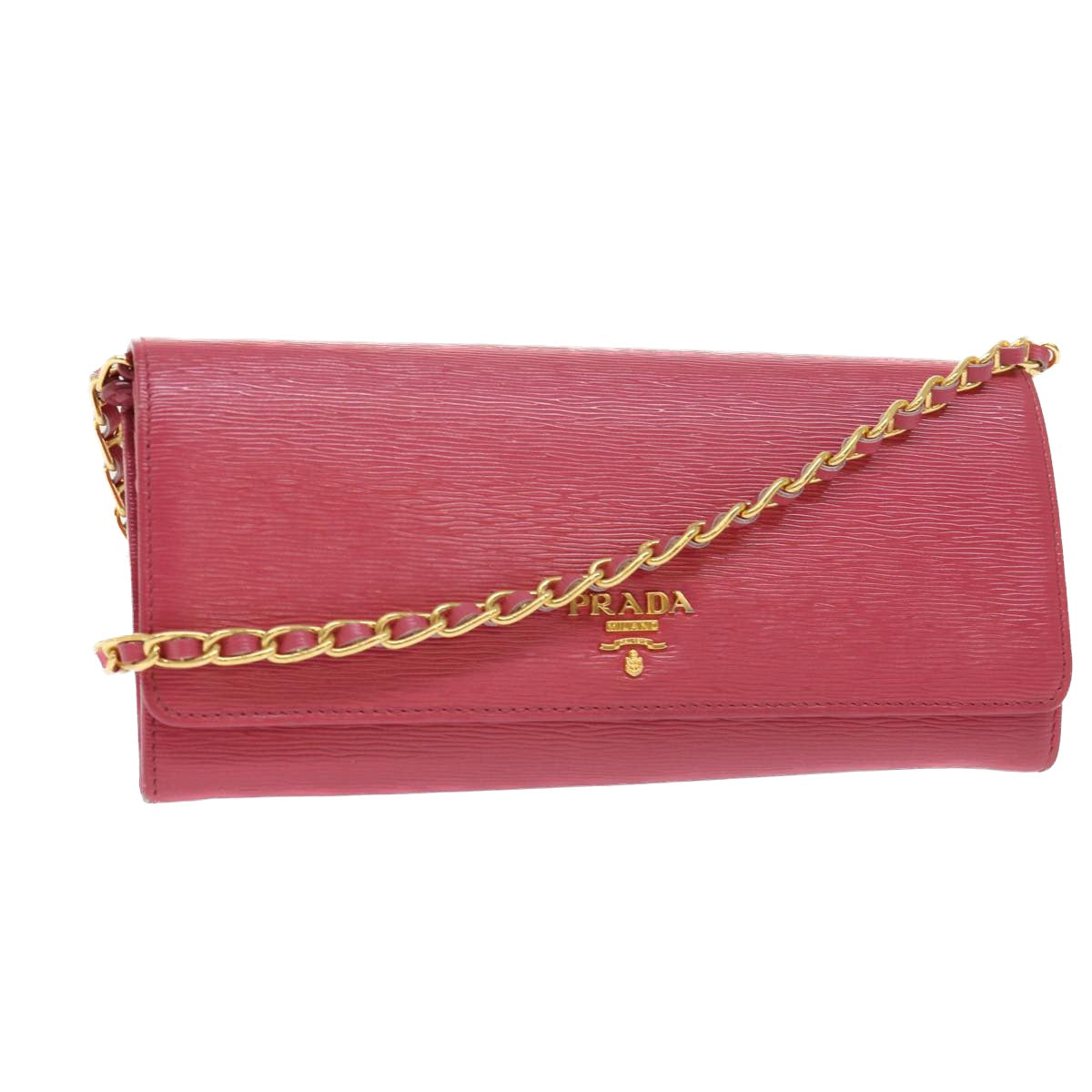 PRADA Chain Wallet Leather Pink Auth am4960