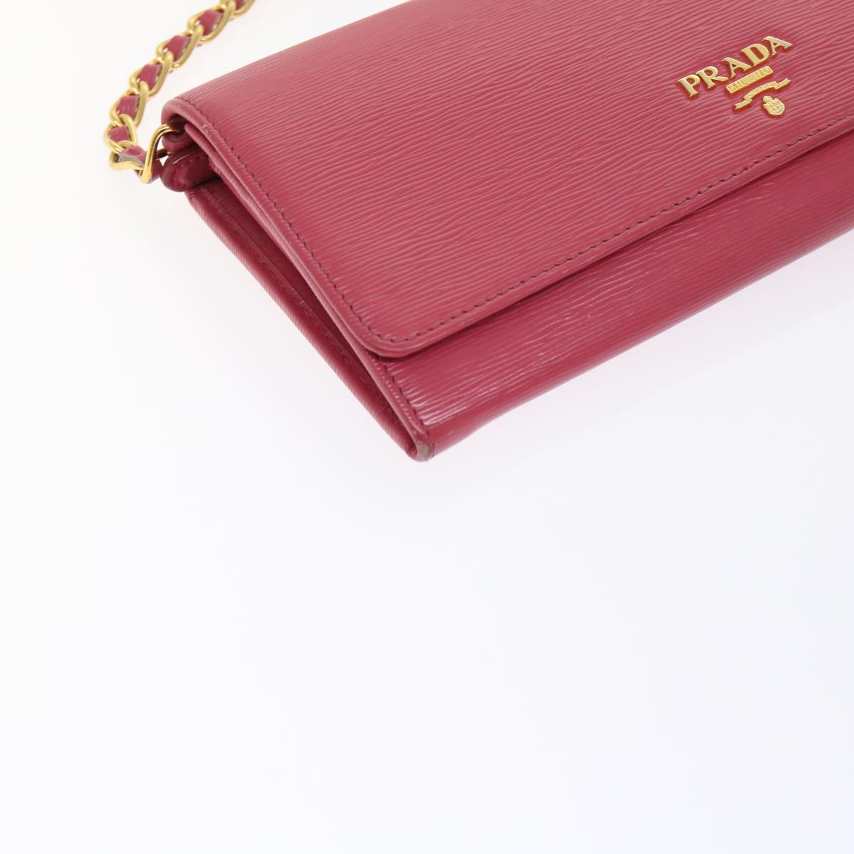 PRADA Chain Wallet Leather Pink Auth am4960