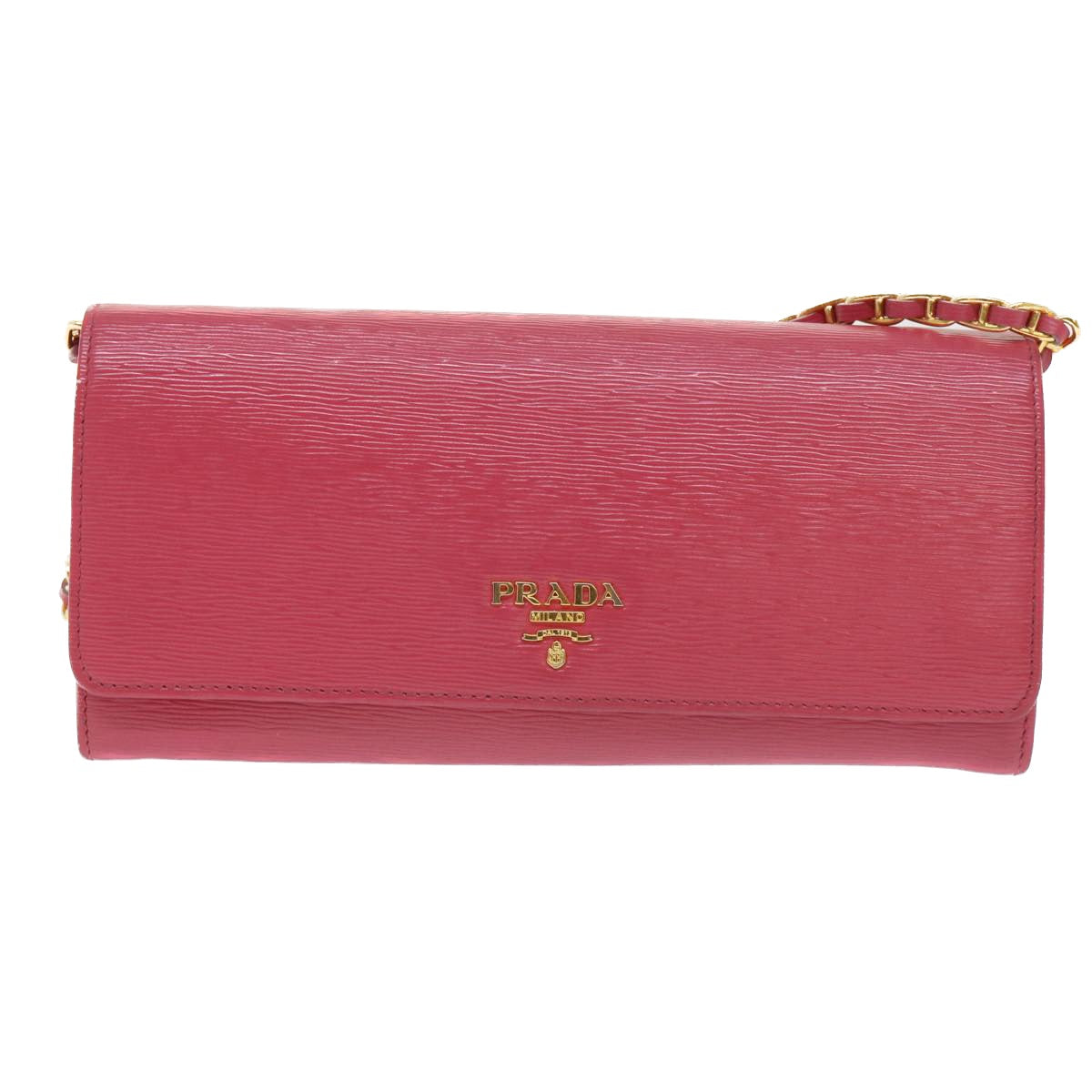 PRADA Chain Wallet Leather Pink Auth am4960 - 0