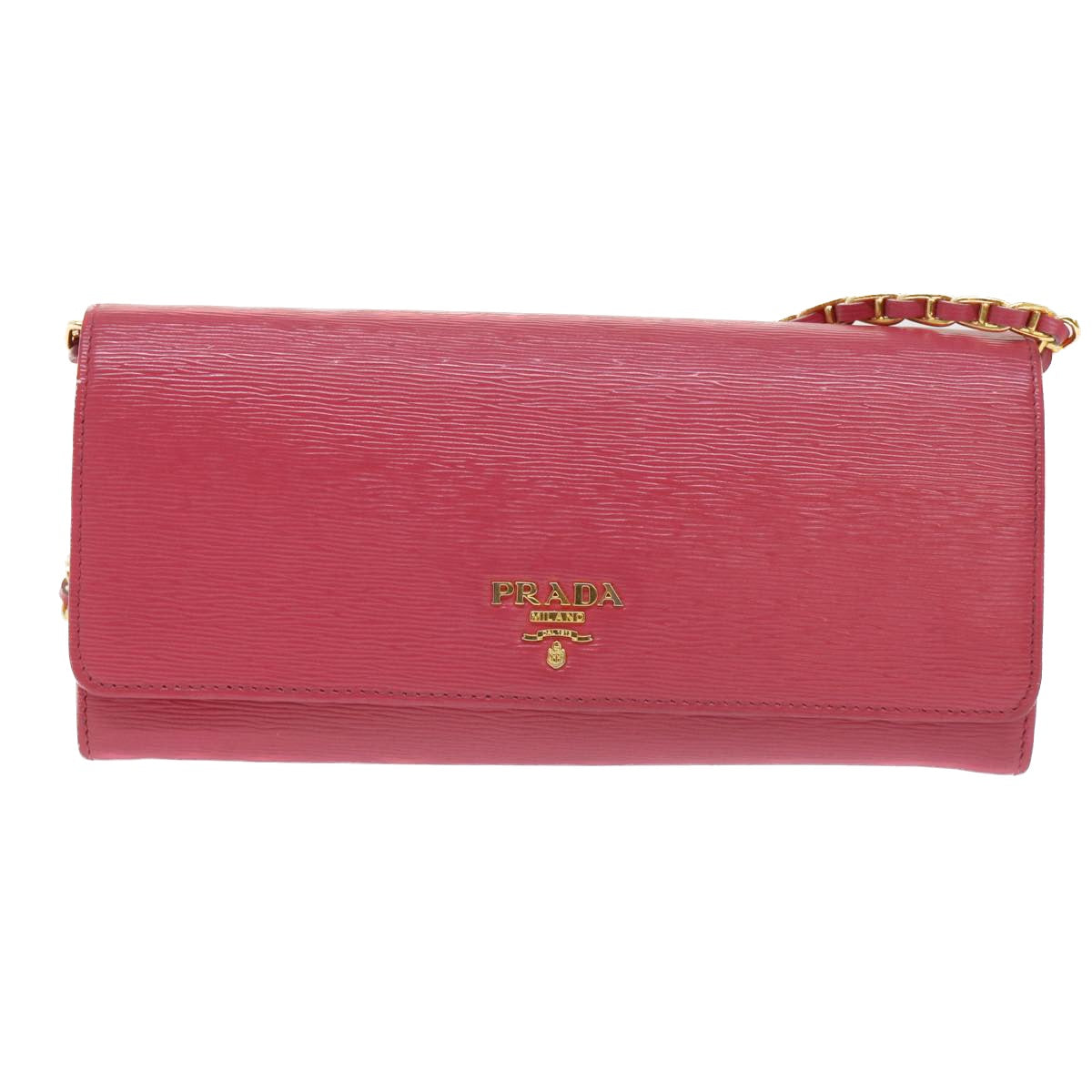 PRADA Chain Wallet Leather Pink Auth am4960