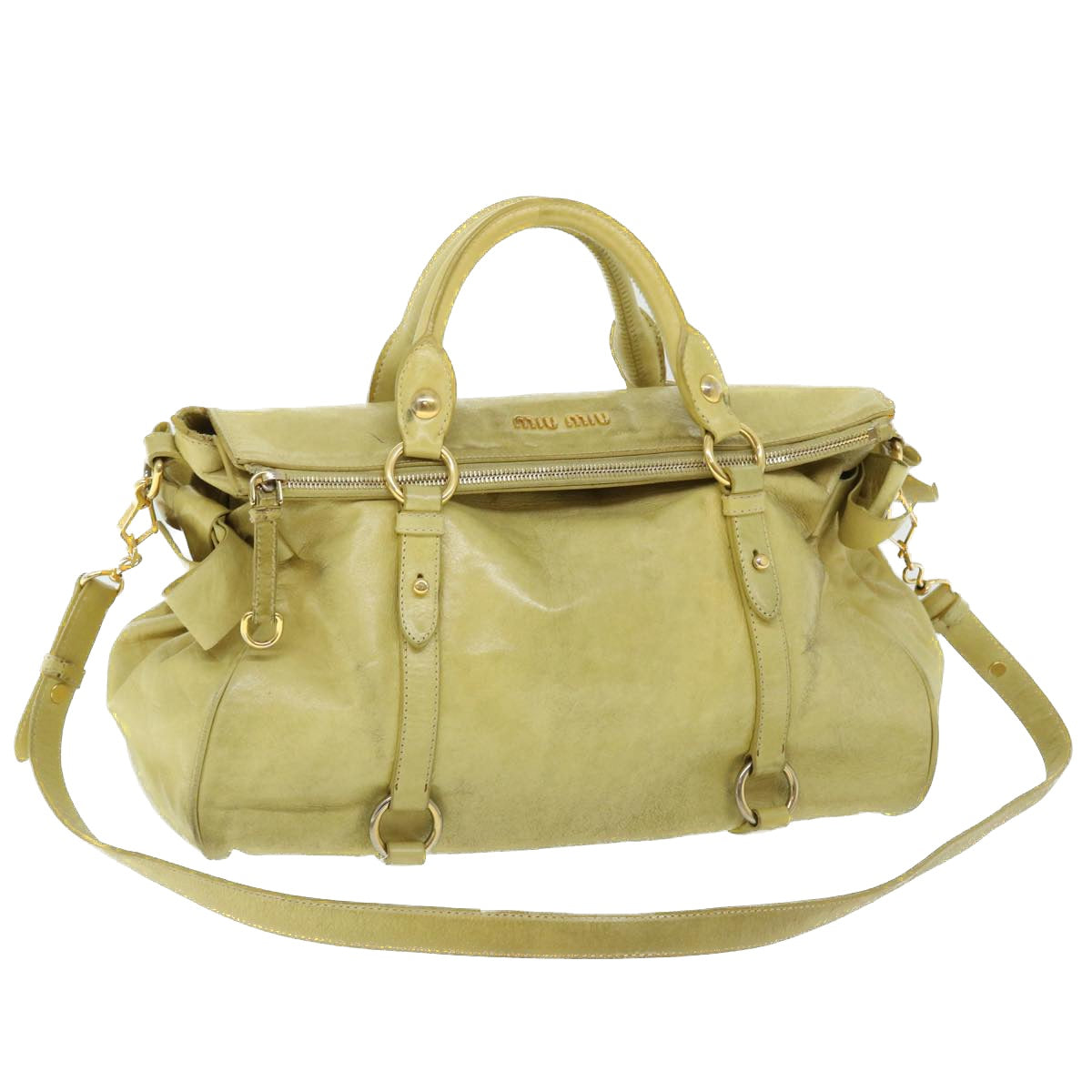 Miu Miu Hand Bag Leather 2way Yellow Auth am4964