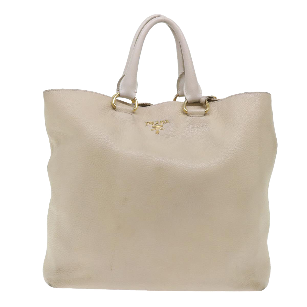 PRADA Hand Bag Leather 2way Beige Auth am4965