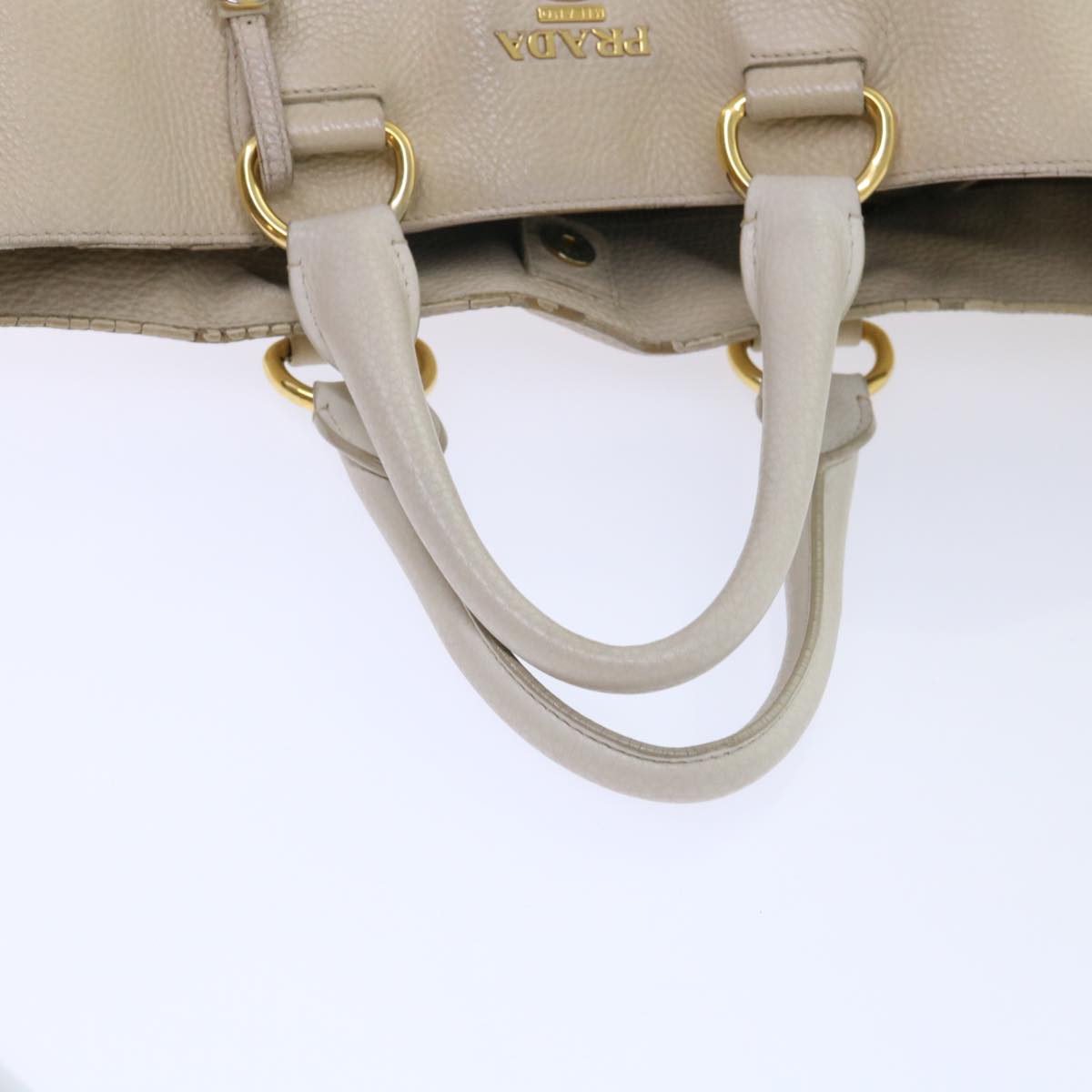 PRADA Hand Bag Leather 2way Beige Auth am4965