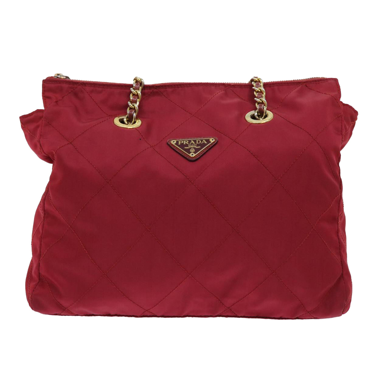 PRADA Quilted Chain Shoulder Bag Nylon Red Auth am4969 - 0