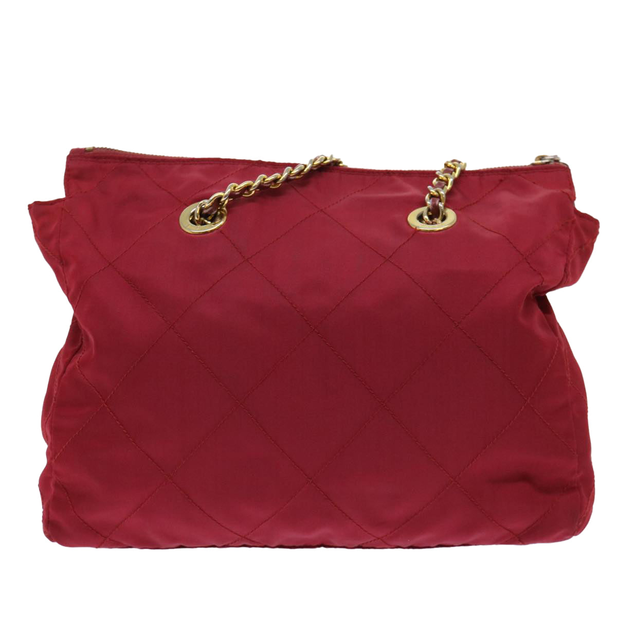 PRADA Quilted Chain Shoulder Bag Nylon Red Auth am4969