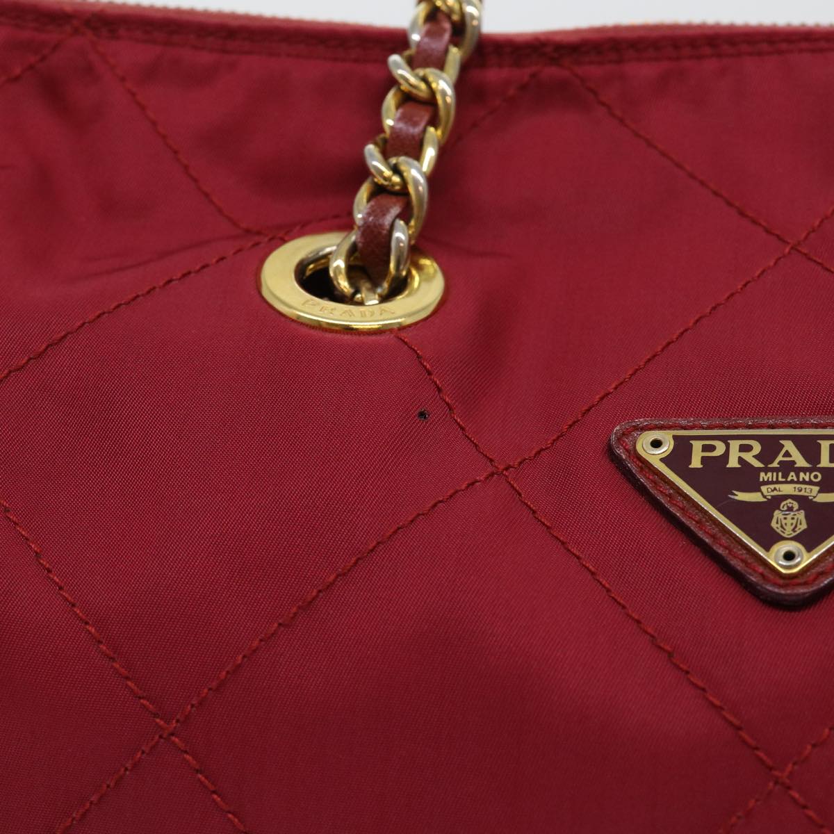 PRADA Quilted Chain Shoulder Bag Nylon Red Auth am4969