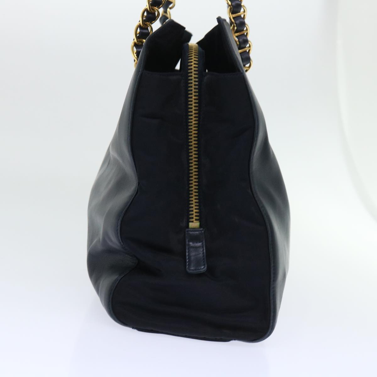 PRADA Chain Shoulder Bag Leather Navy Auth am4972