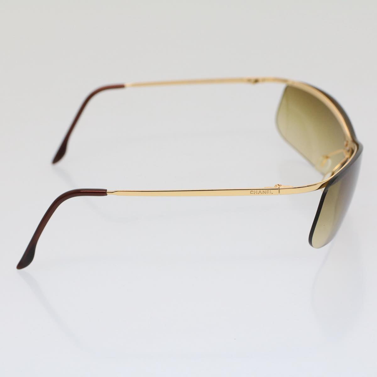 CHANEL Sunglasses Metal Brown Gold Tone CC Auth am4976