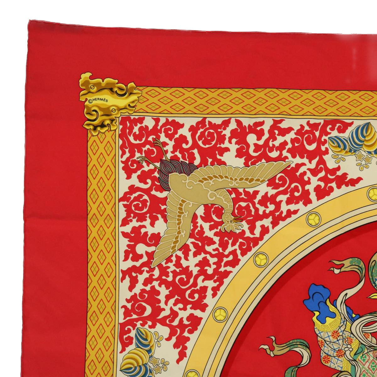 HERMES Carre 90 NIKKO Scarf Silk Red Auth am4977 - 0