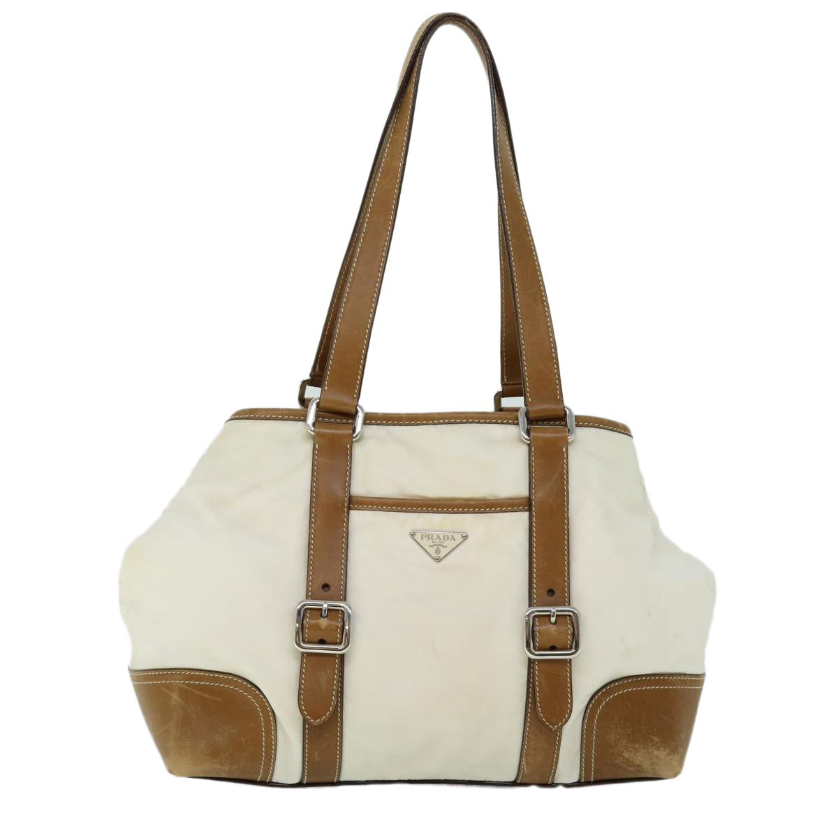 PRADA Shoulder Bag Nylon Beige Auth am4990