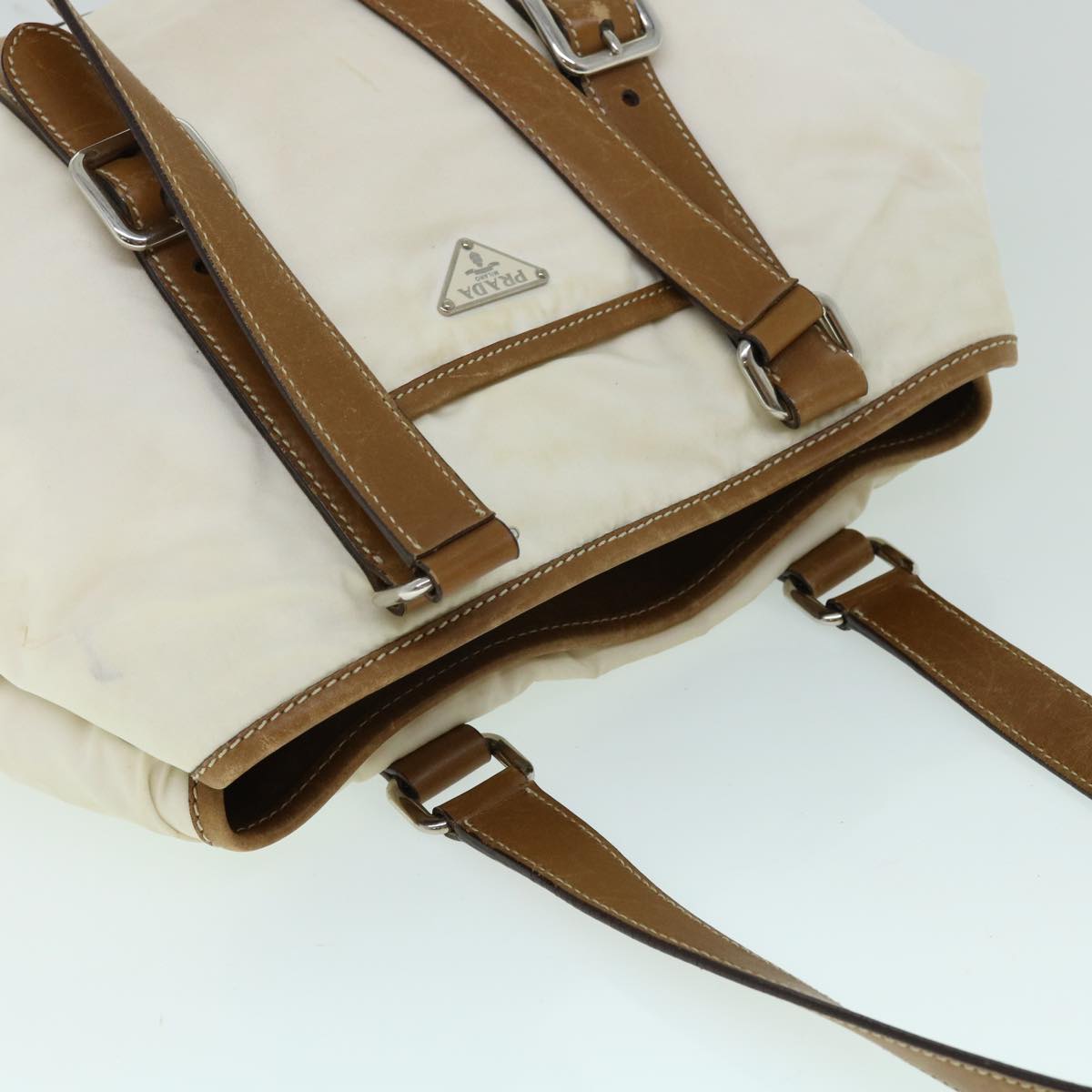 PRADA Shoulder Bag Nylon Beige Auth am4990