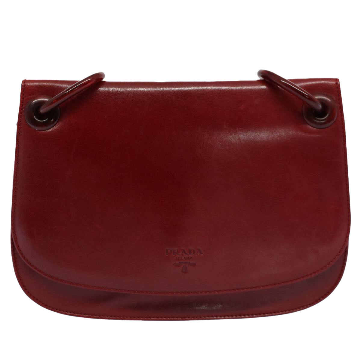 PRADA Chain Shoulder Bag Leather Red Auth am4993