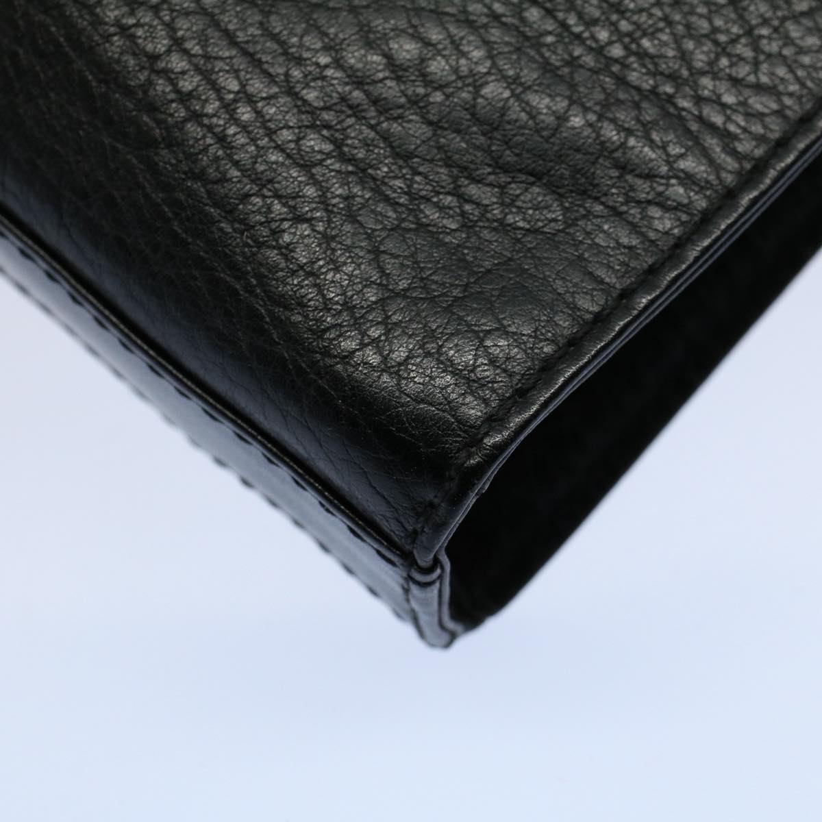 Burberrys Clutch Bag Leather Black Auth am4999