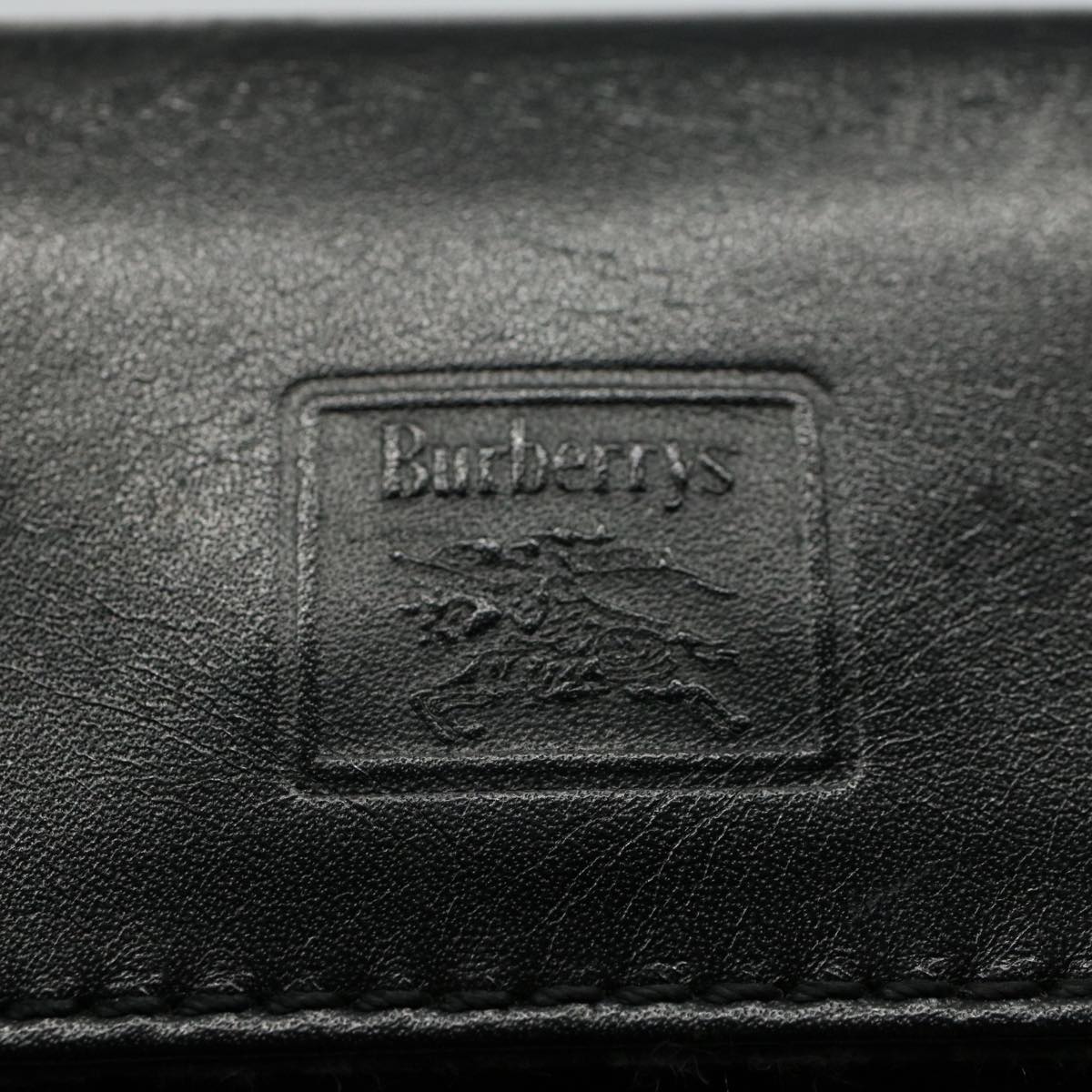 Burberrys Clutch Bag Leather Black Auth am4999