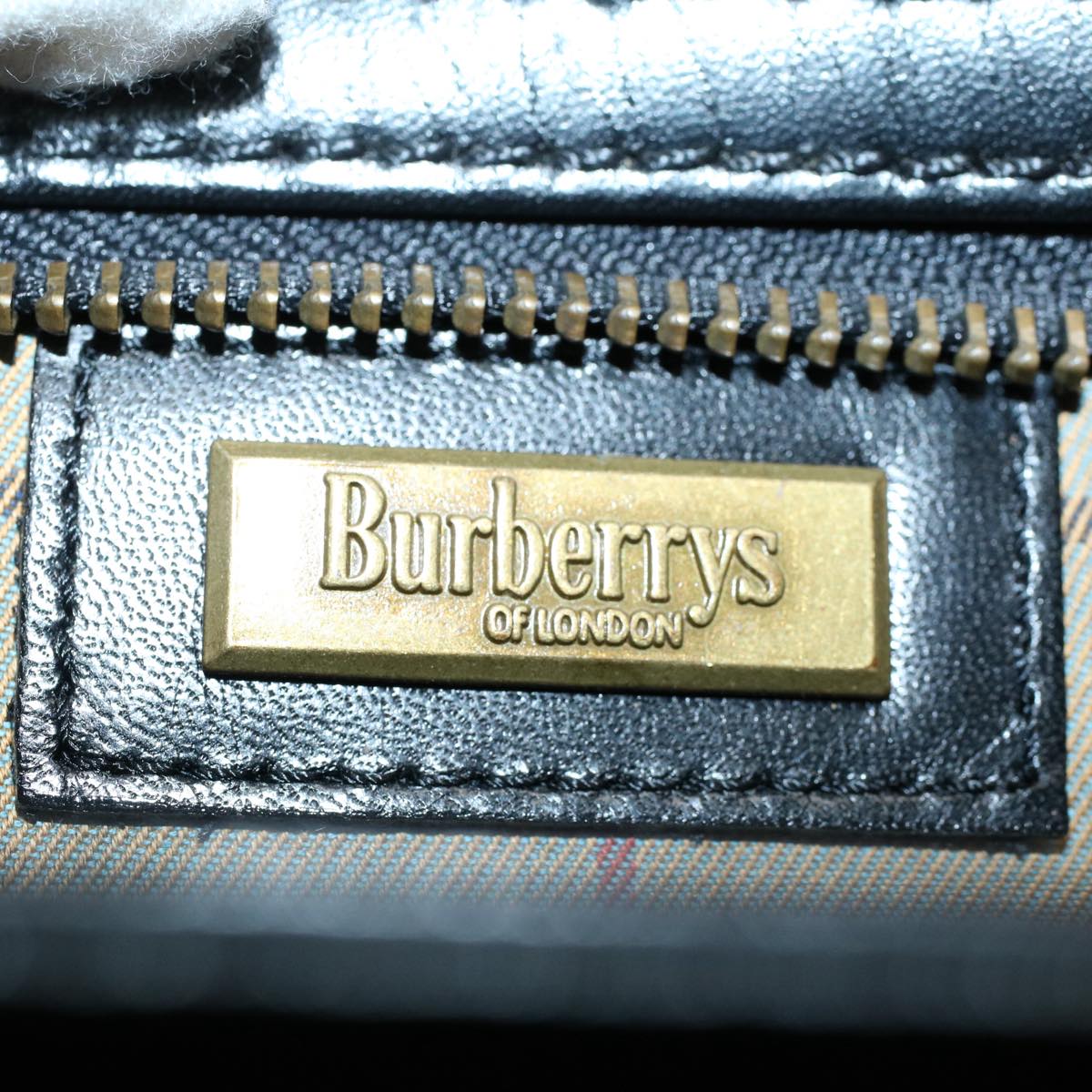 Burberrys Clutch Bag Leather Black Auth am4999