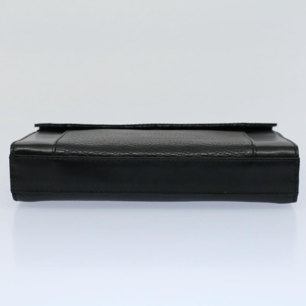 Burberrys Clutch Bag Leather Black Auth am4999